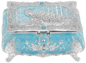 Peacock Enamel Box Small Sky Blue