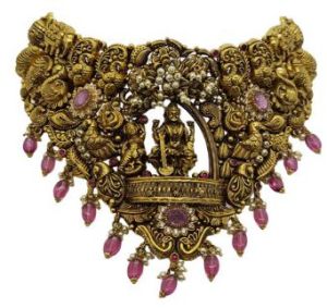 Elegant 22K Gold Temple Choker Necklace with Matching Jhumka Earrings