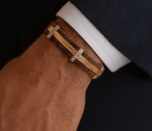 Gentlemen'S Draft Elegant Men’S 22K Gold Brown Mesh Bracelet