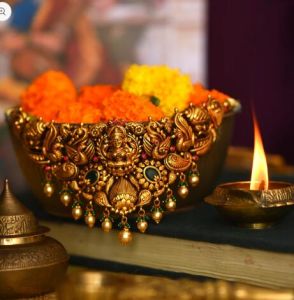 Goddess Maa Laxmi Antique Gold Necklace Set