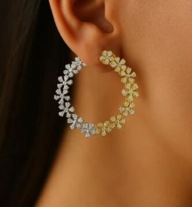 Sophisticated Diamond Hoop Earrings with Floral Design