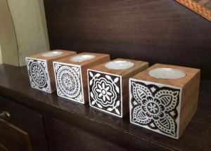 2 Inch Wooden Cube Tealight Candle Holder