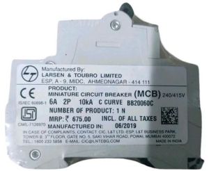 L&T 6A C Curve 2 Pole Exora MCB
