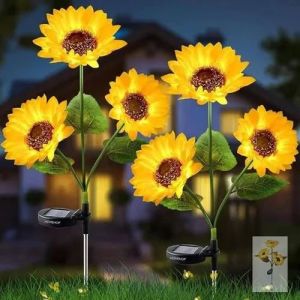 Plastic Sunflower Solar Garden Light, Color : Yellow, Green