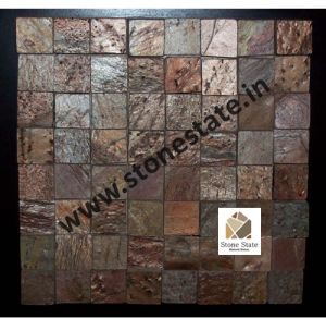 Unpolished Stone Natural Copper Slate Mosaic Tile 300X300mm