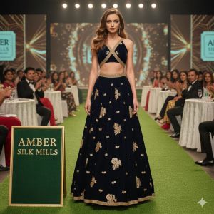 Luxurious Pure Velvet Zari Sequence Floral Embroidery Fabric