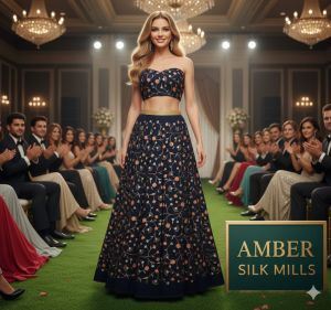 Multi-Thread Embroidery on Soft Georgette Fabric, Color : Blue