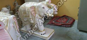 Marble Polished Decorative Elephants Stone Statue, Color : White