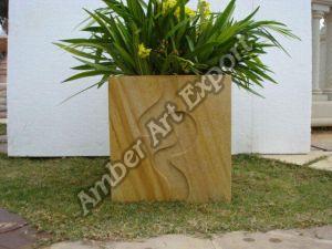 Polished Sandstone Carved Flower POT Modern for Plantation