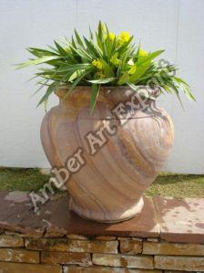 Printed Polished Sandstone Flower Pots for Home Decoration
