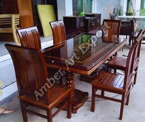 Polished Solid Wood Dining Table, Brand Name : Amber
