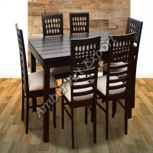 Polished Teak Wood 6 Seater Dining Table, Brand Name : Amber