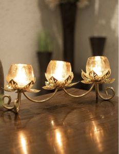 3 Lotus Golden T-Lite Holder