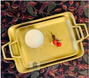 Polished Aluminium Rectangular Golden Serving Tray Set