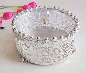 Brass Silver Dry Fruit Storage Box, Design : Floral Pattern