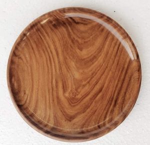 Polished / Lacquered Brown Round Wooden Plate 10 X 10 Inch