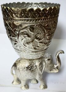 Polished Stand Glass German Silver Elphaphant Statue 7 X 7 X 12 Inch