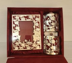 Gold-Silver Lotus Motif Velvet Gift Set