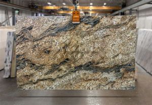 Glossy Brown Swirl Granite Slab, Color : Black