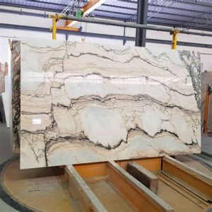 Glossy Ivory Italian Linear Marble Slab