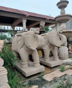 Carved Polished Stone Elephant Statue, Color : White