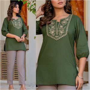 Cotton Embroidered Women Tops For Casual Wear, Top Style : Short