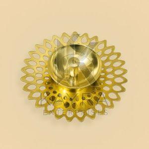 Polished Golden Brass Round Lace Cutwork Diya Stand