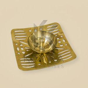 Polished Golden Brass Square Cutwork Diya Stand Modern & Traditional
