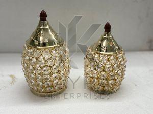 Polished Crystal Brass Diya Antique Multisize for Home Decor, Pooja