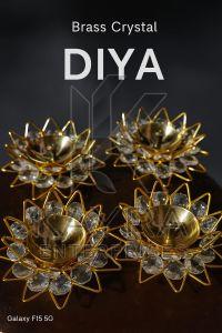 White Diamond Brass Crystal Diya Designer