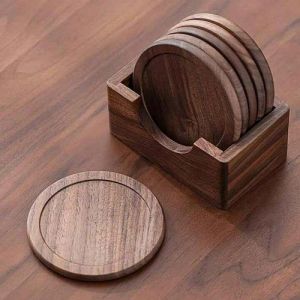 Brown Round Wooden Coasters, Packaging Type : Set OF 4