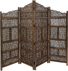 Hand Carved Foldable 4 Panel Wooden Partition