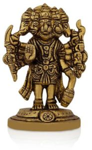Plain With Intricate Carvings Panchmukhi Hanuman Brass Statue