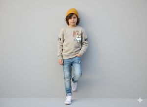 Grey Printed Full Boy Sleeve T Shirt