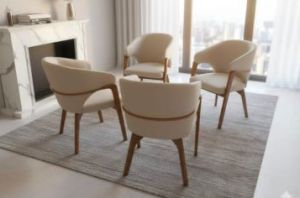 Polished Metal Wood Dining Chair Modern