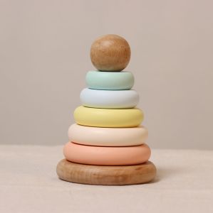 Paint Coated Ring Stacker Wooden Toy, Color : Multicolor