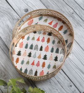 Polished Stainless Steel Meenakari Serving Tray, Shape : Round