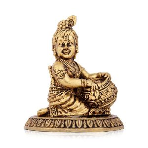 Non Printed Butter Krishna Brass Statue, Brand Name : Giri
