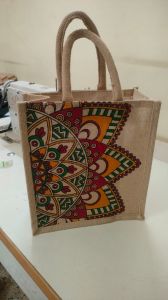 Jute Bag, Color : Beige 10x11x5 Inch Designer