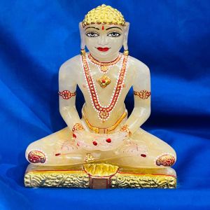 Polished Carved Marble Jain Mahaveer Statue, Color : Creamy