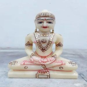 Polished Carved Marble Mahavir Swami Statue, Color : White for Worship