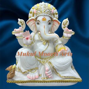Handmade Marble Ganesh Statue, Color : Multicolor for Worship