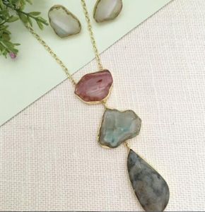 Natural Raw Stone Studs &AMP;AMP; Multi-Stone Pendant
