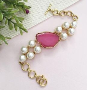 Raw Stone Pearl Toggle Bracelet