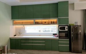 Matte Green Modular Straight Kitchen Cabinet