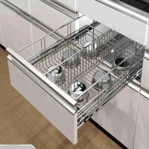 Polished Stainless Steel Modular Kitchen Basket Rack Modern