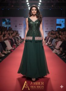 Amber Silk Mills Sequin Embroidery Georgette Fabric 6 Mtr