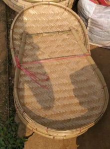 Bamboo Oval Raised Rim Tray, Color : Natural With Red Tie Accents