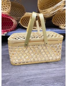 Bamboo Vertical Handle Lidded Basket