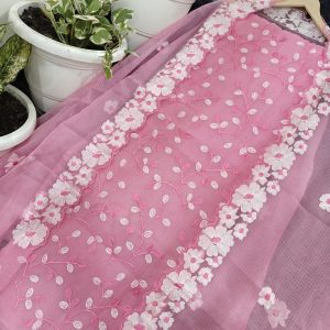 Ladies Cotton Pink Floral Embroidered Suit